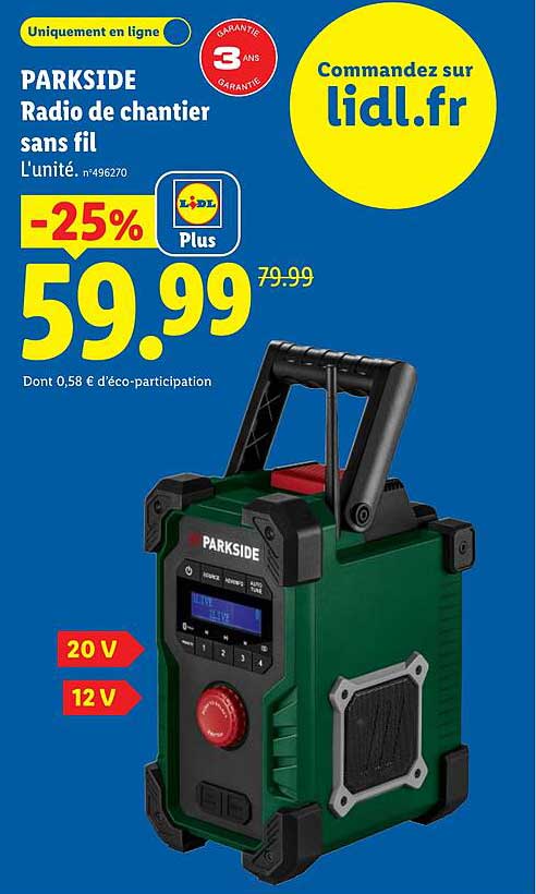 Projecteur De Chantier Sans Fil PARKSIDE PAAL 6000 B2 – Super Lumineux, Batterie Li-ion 3,7 V