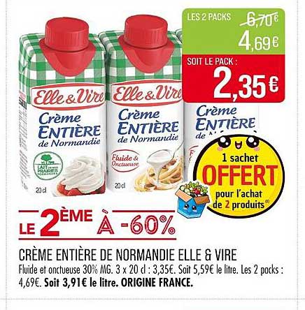 CRÈME ENTIÈRE DE NORMANDIE ELLE & VIRE