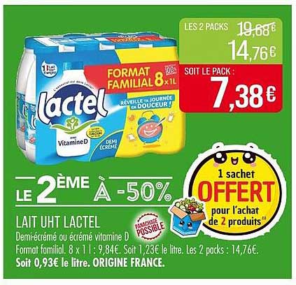 Lait UHT Lactel - 2ème à -50%
