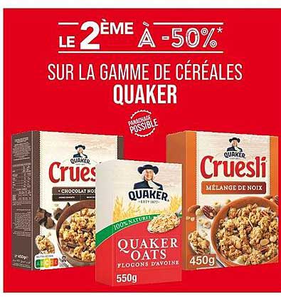 Le 2ème à -50* sur la gamme de céréales Quaker