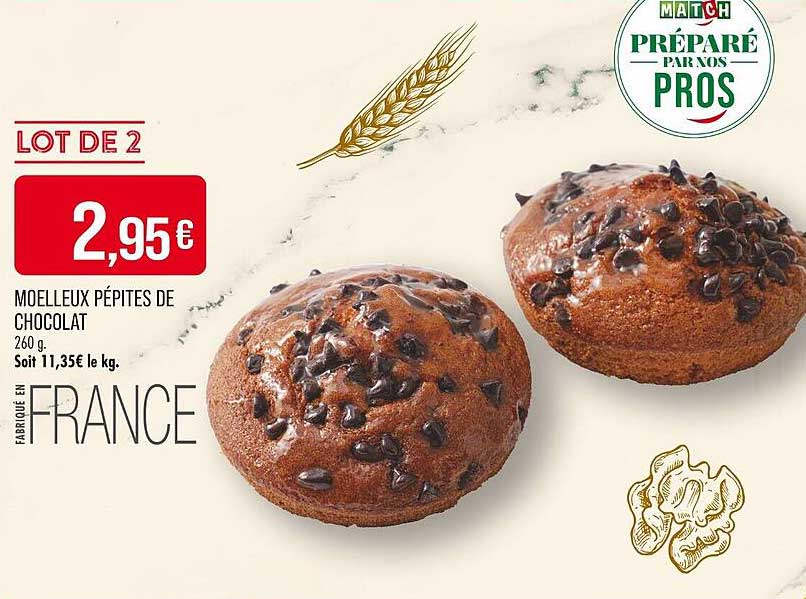 LOT DE 2 MOELLEUX PÉPITES DE CHOCOLAT