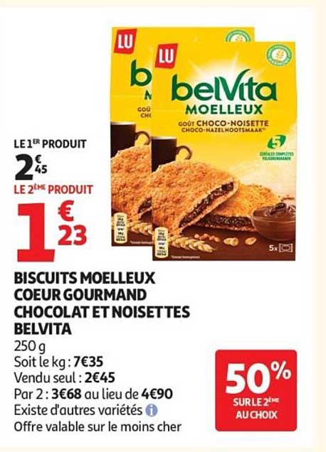 BISCUITS MOELLEUX COEUR GOURMAND CHOCOLAT ET NOISETTES BELVITA