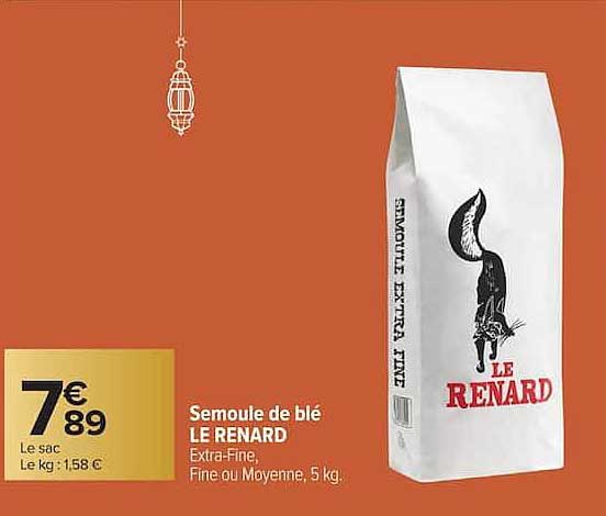 Semoule de blé LE RENARD Extra-Fine, Fine ou Moyenne, 5 kg