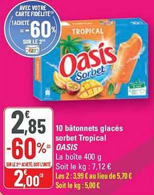 10 bâtonnets glacés sorbet Tropical OASIS