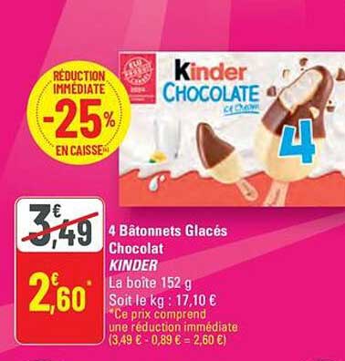 4 Bâtonnets Glacés Chocolat Kinder