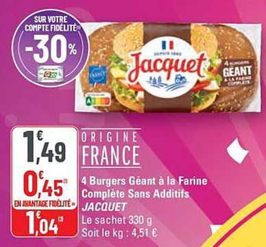 4 Burgers Géant à la Farine Complète Sans Additifs