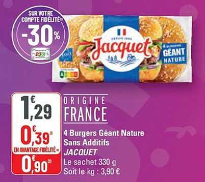 4 Burgers Géant Nature Sans Additifs