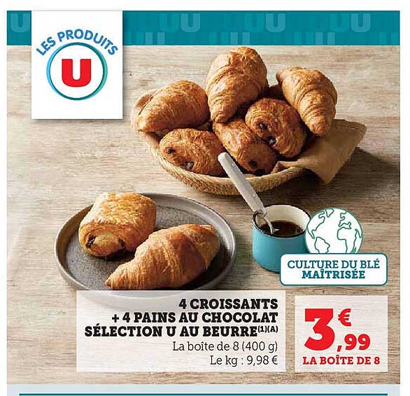 4 Croissants + 4 Pains au Chocolat Sélection U au Beurre