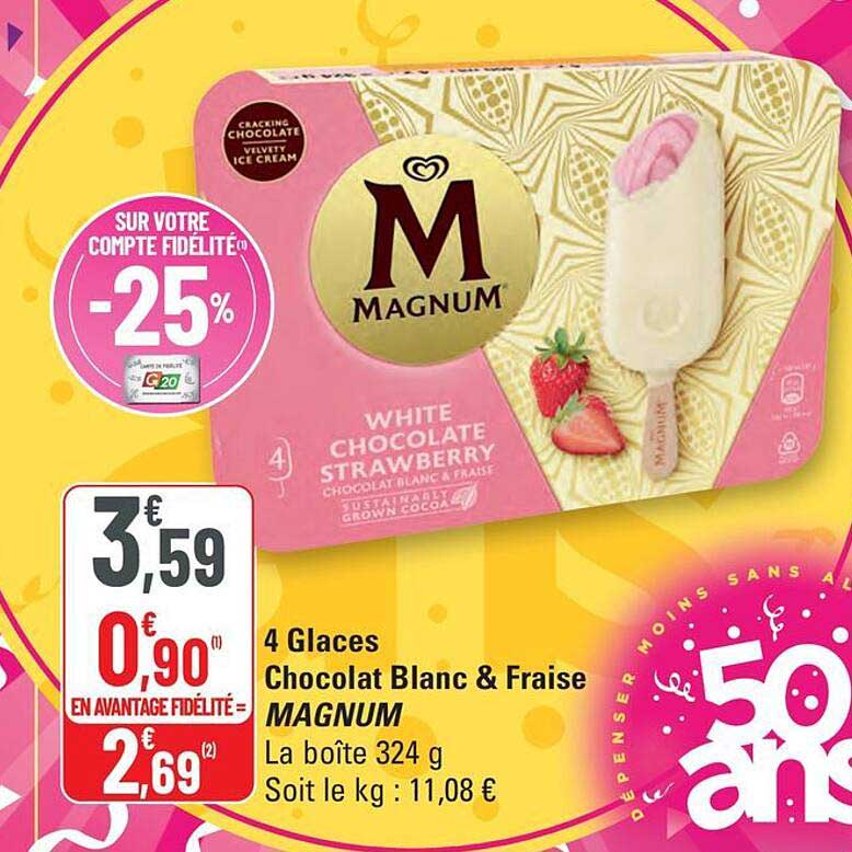 4 Glaces Chocolat Blanc & Fraise MAGNUM