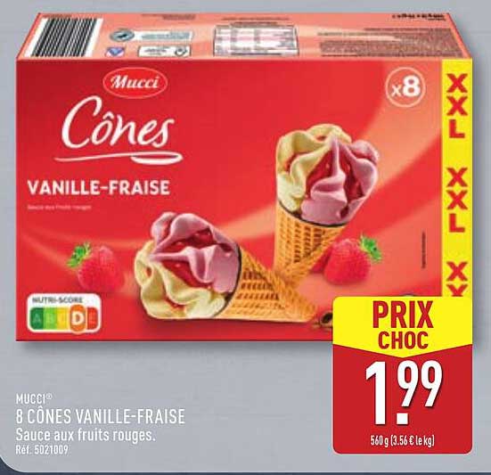8 CÔNES VANILLE-FRAISE