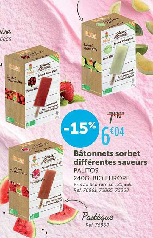 Bâtonnets sorbet différentes saveurs PALITOS