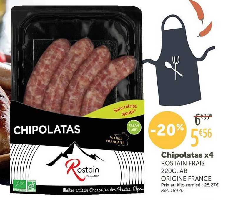 Chipolatas x4 Rostain frais 220g, AB