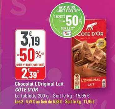 Chocolat L'Original Lait CÔTE D'OR