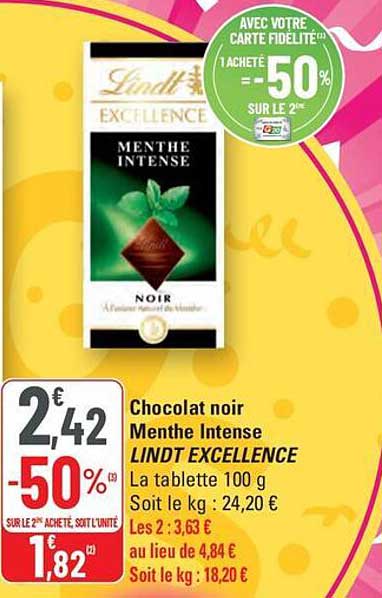 Chocolat noir Menthe Intense LINDT EXCELLENCE