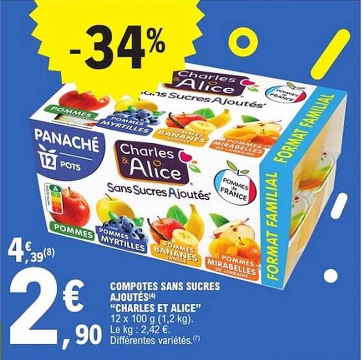 Compotes sans sucres ajoutés "Charles et Alice" - Panaché 12 pots