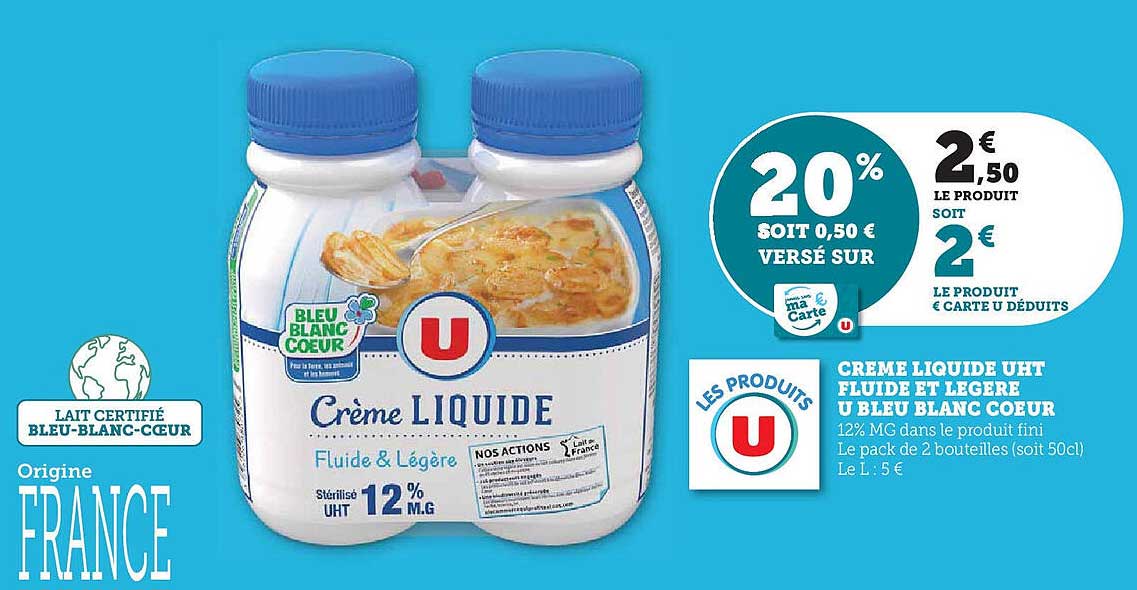 CREME LIQUIDE UHT FLUIDE ET LEGERE U BLEU BLANC COEUR