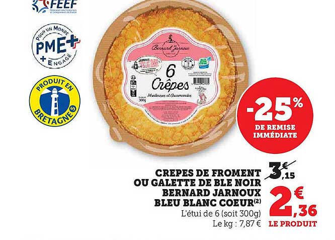 CREPES DE FROMENT OU GALETTE DE BLE NOIR BERNARD JARNOUX BLEU BLANC COEUR