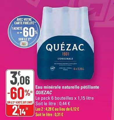 Eau minérale naturelle pétillante QUEZAC
