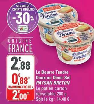 Le Beurre Tendre Doux ou Demi-Sel PAYSAN BRETON