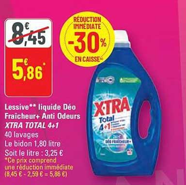 Lessive liquide Déo Fraîcheur+ Anti Odeurs XTRA TOTAL 4+1