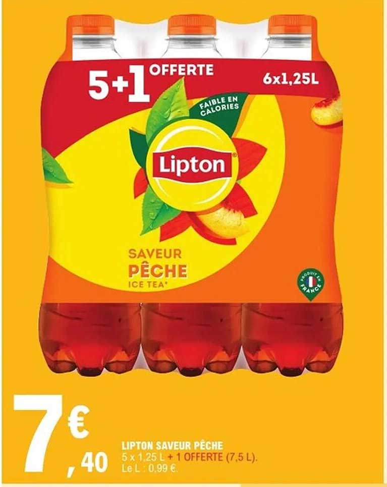 LIPTON SAVEUR PÊCHE 5 x 1,25 L + 1 OFFERT (7,5 L)