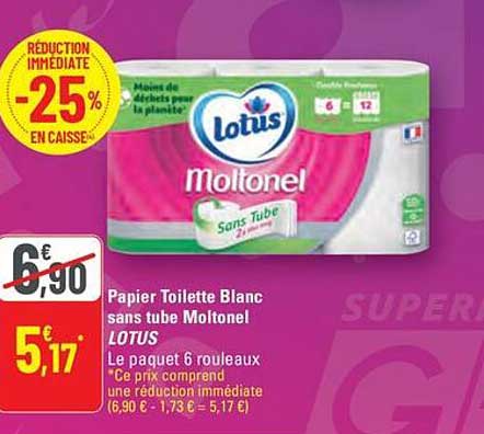 Papier Toilette Blanc sans tube Moltonel LOTUS