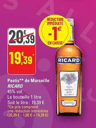 Pastis** de Marseille RICARD 45% vol