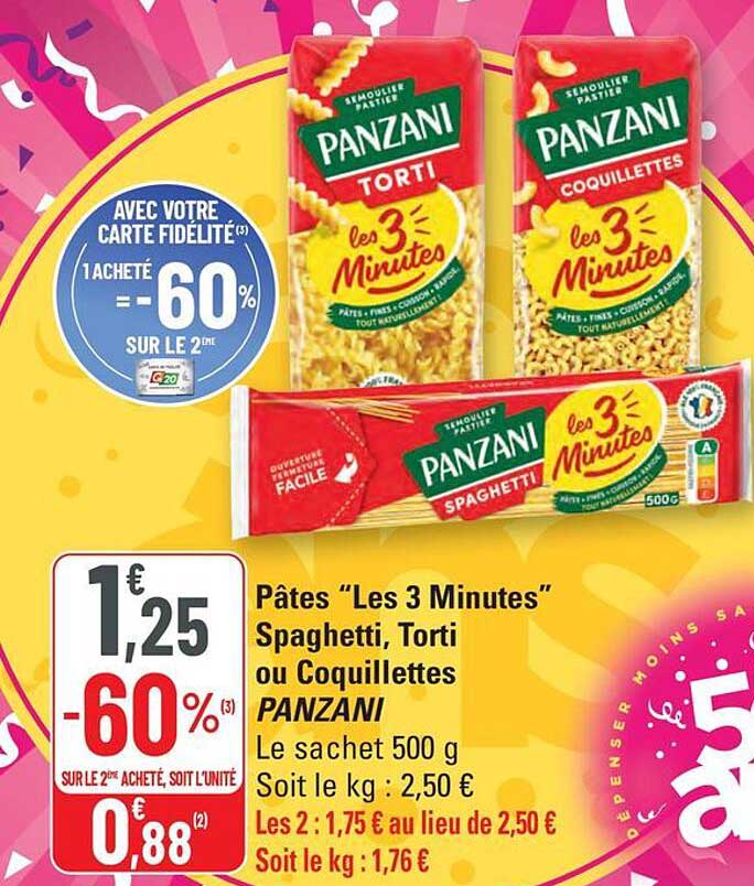 Pâtes "Les 3 Minutes" Spaghetti, Torti ou Coquillettes