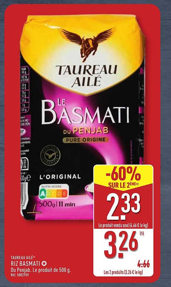 RIZ BASMATI TAUREAU AILÉ 500 g