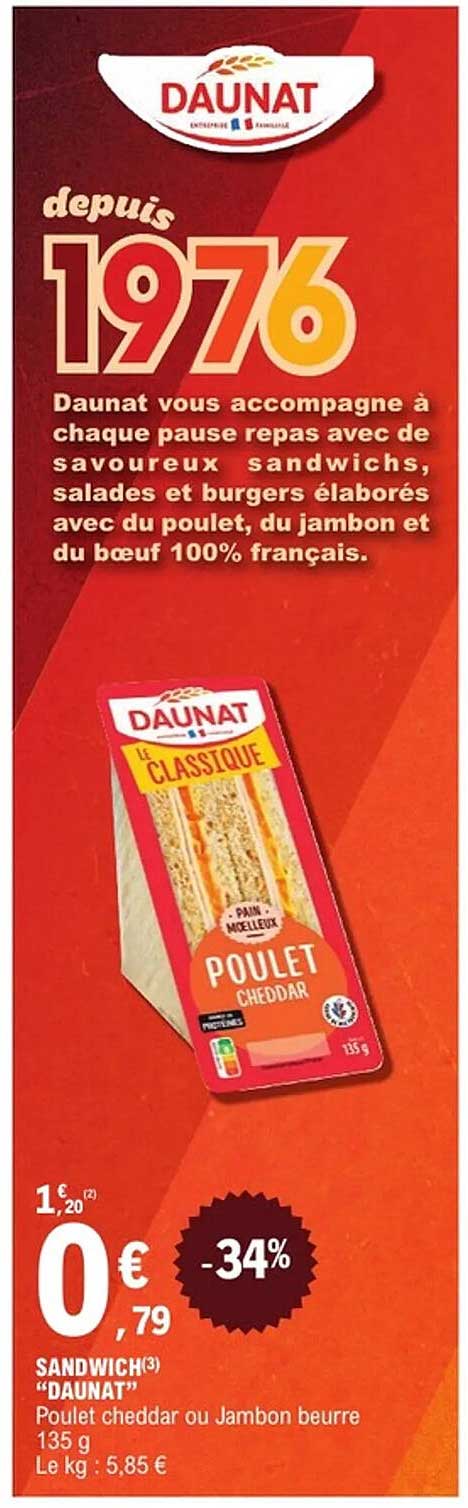 Sandwich Daunat Poulet Cheddar 135 g