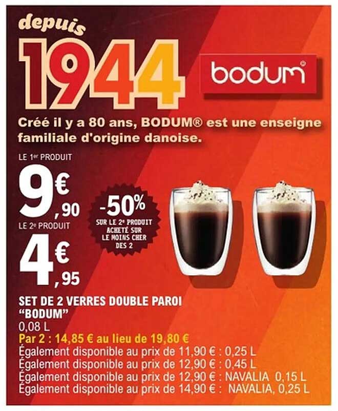 SET DE 2 VERRES DOUBLE PAROI "BODUM"