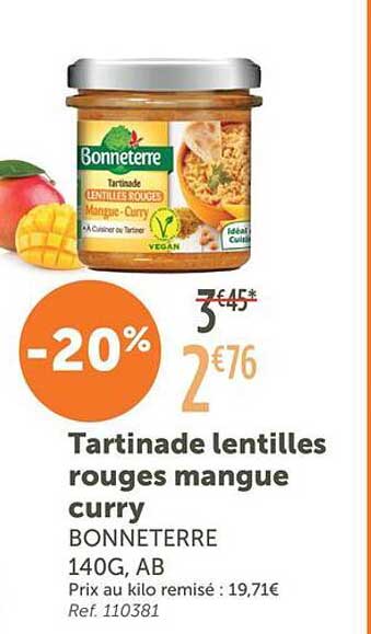 Tartinade lentilles rouges mangue curry