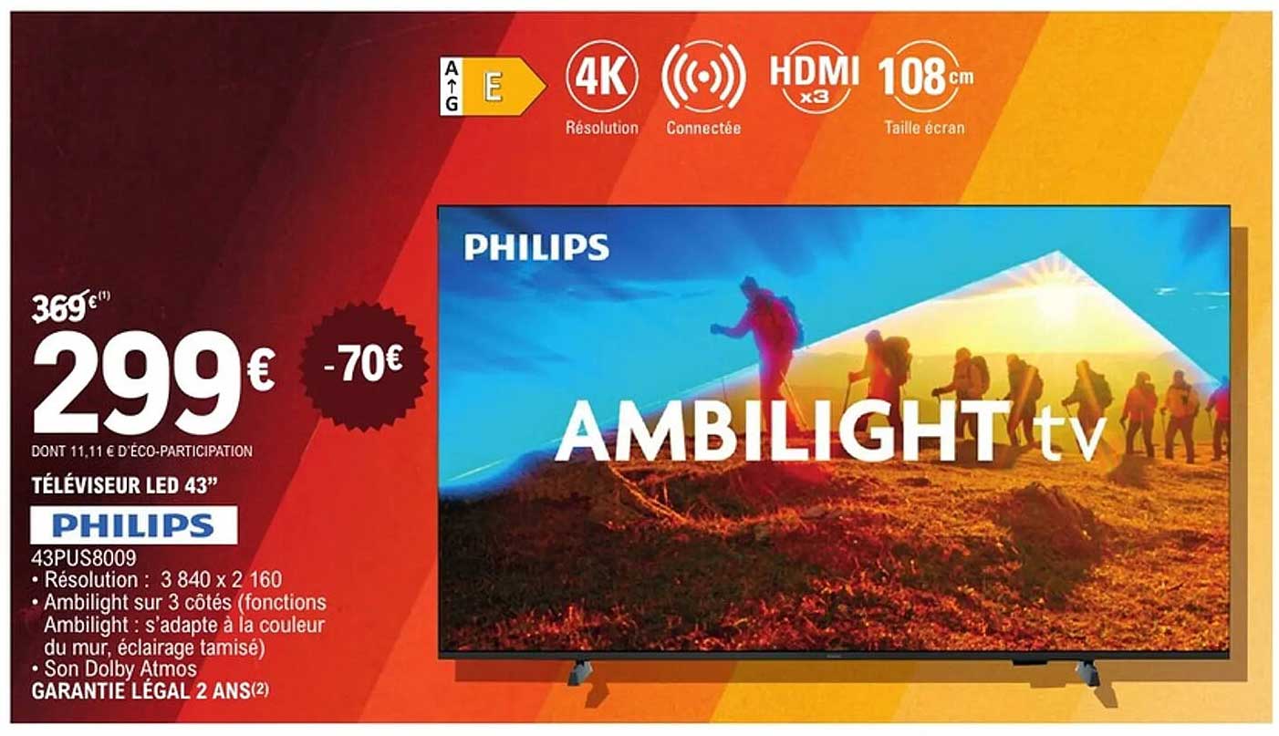 TÉLÉVISEUR LED 43” PHILIPS