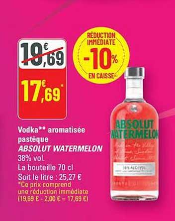 Vodka** aromatisée pastèque ABSOLUT WATERMELON 38% vol.