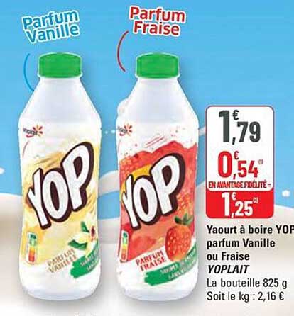 Yaourt à boire YOP parfum Vanille ou Fraise