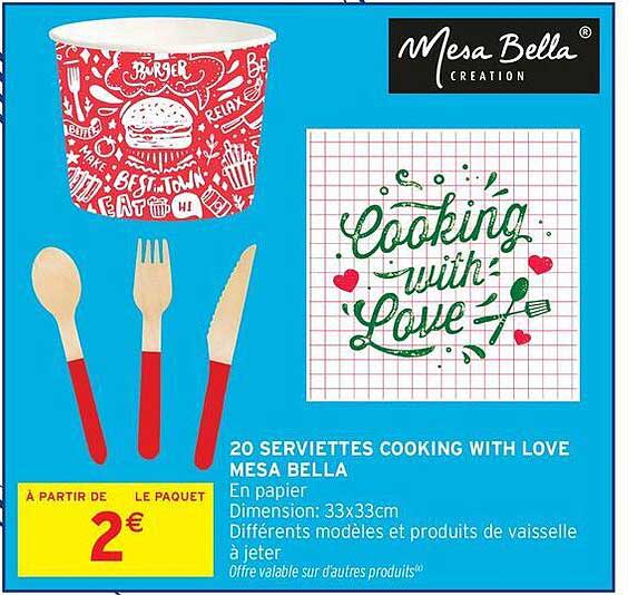 20 SERVIETTES COOKING WITH LOVE MESA BELLA