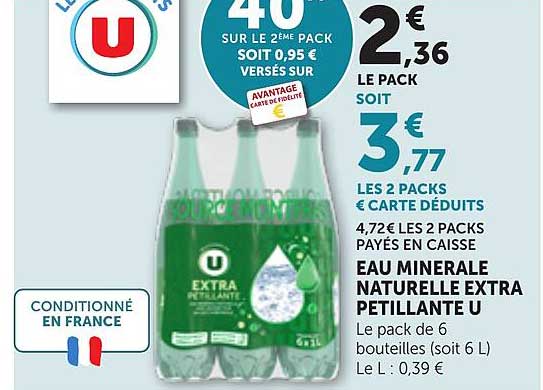 40% sur le 2ème pack soit 0,95 € versés sur