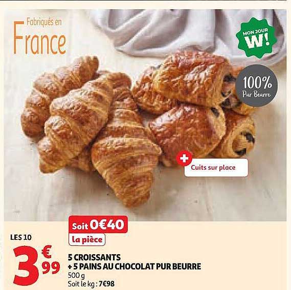 5 CROISSANTS + 5 PAINS AU CHOCOLAT PUR BEURRE