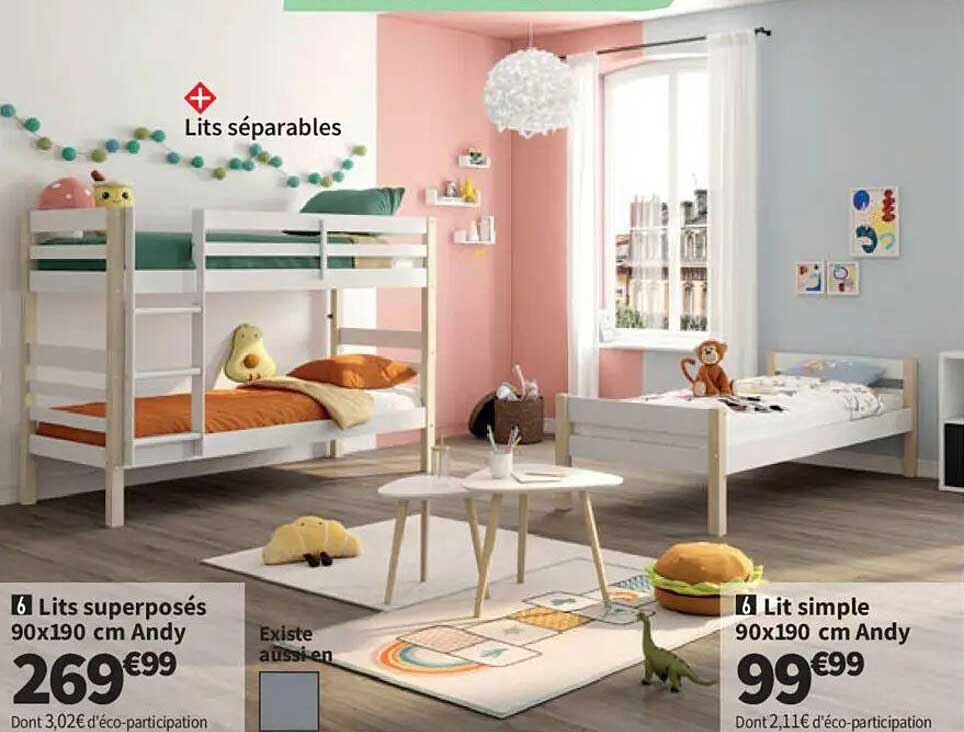 6 Lits superposés 90x190 cm Andy