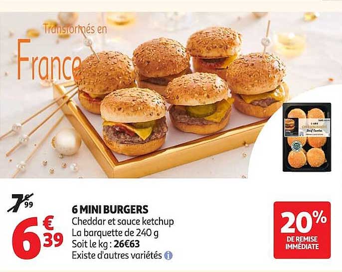 6 MINI BURGERS Cheddar et sauce ketchup