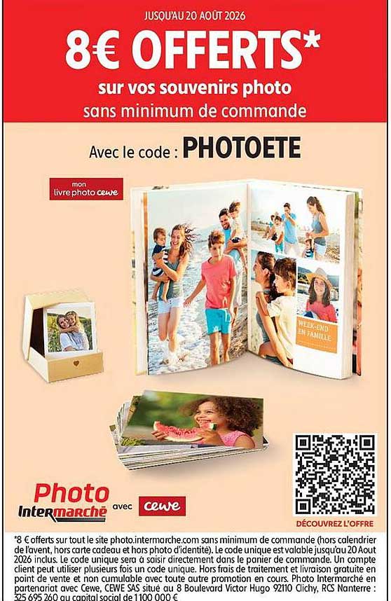 8€ OFFERTS* sur vos souvenirs photo sans minimum de commande