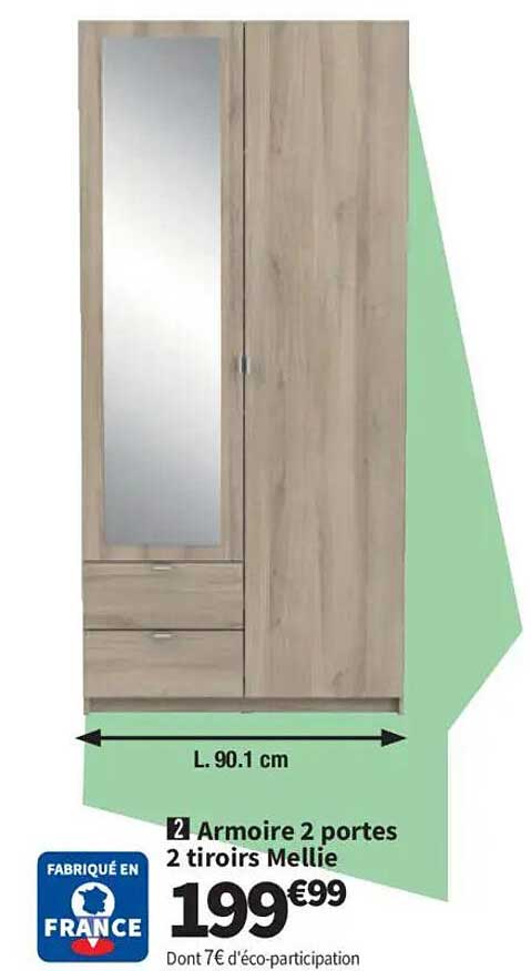 Armoire 2 portes 2 tiroirs Mellie