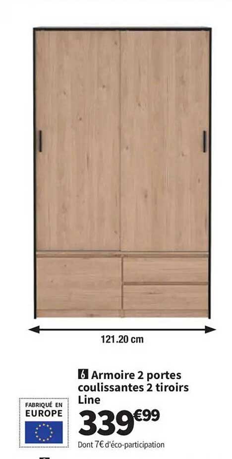 Armoire 2 portes coulissantes 2 tiroirs Line
