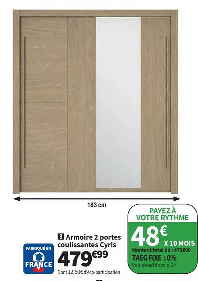 Armoire 2 portes coulissantes Cyris