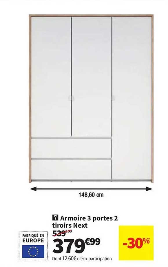 Armoire 3 portes 2 tiroirs Next
