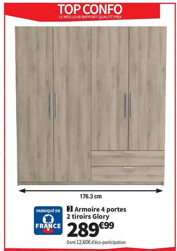 Armoire 4 portes 2 tiroirs Glory