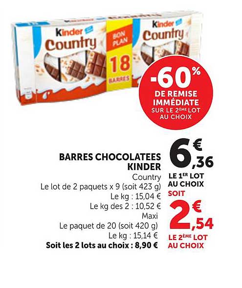 BARRES CHOCOLATÉES KINDER Country