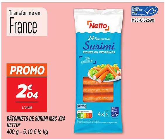 BÂTONNETS DE SURIMI MSC X24 NETTO