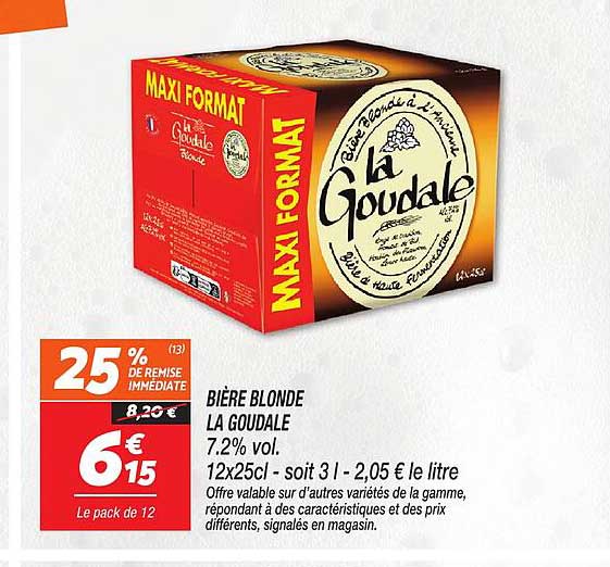 BIÈRE BLONDE LA GOUDALE 7.2% vol. 12x25cl - soit 3 l - 2,05 € le litre