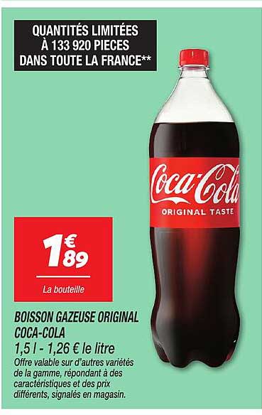 BOISSON GAZEUSE ORIGINAL COCA-COLA 1,5 l - 1,26 € le litre